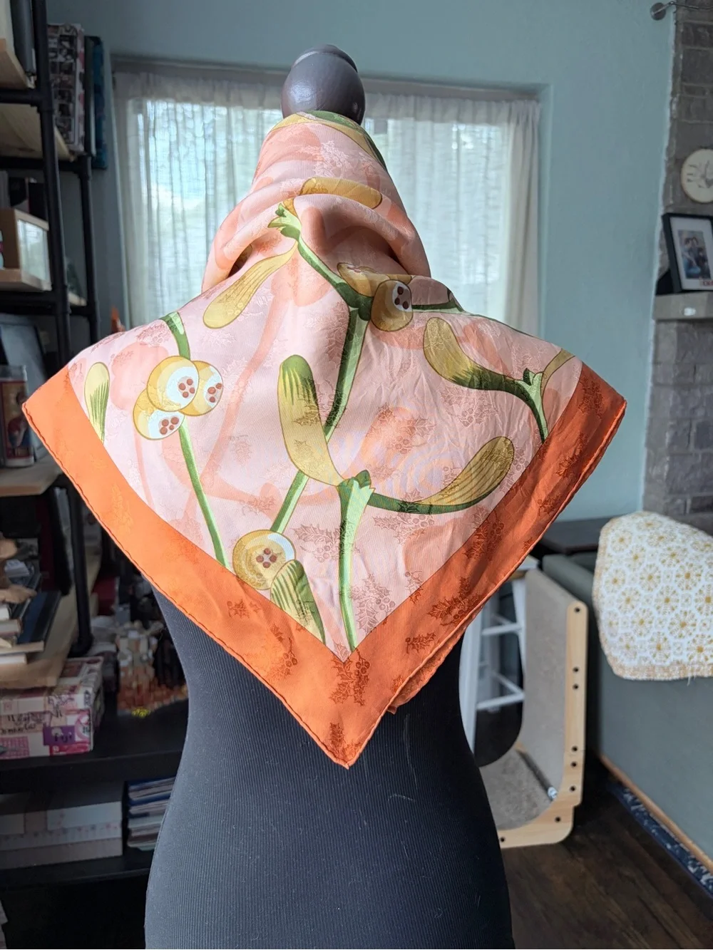 Hermes Pink Orange Green Floral Silk Scarf